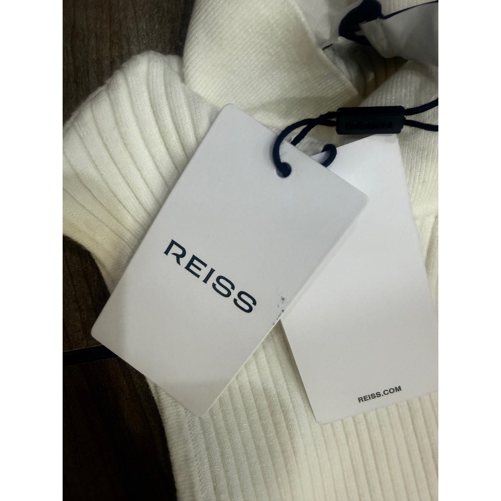 Reiss Phoenix Knit Woven Midi Dress Ivory Broderie Anglaise Cutwork Hem NWT Sz 2 - Picture 8 of 9